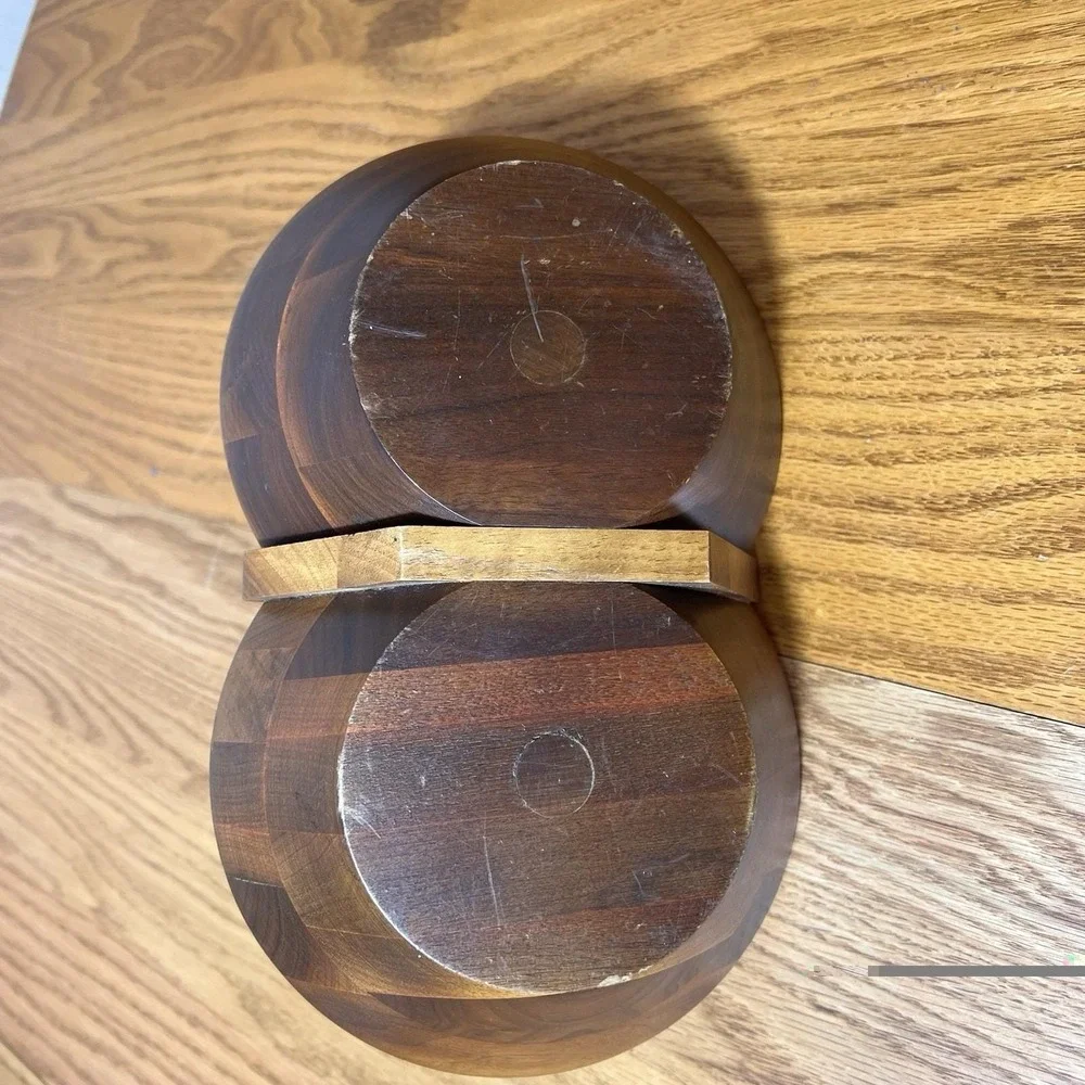 Vintage Black Walnut Handled Double Bowl Walnutware Ozark Native Wood Product